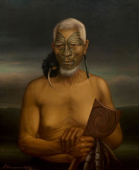 Tatuagem Maori num retrato de Tukukino,obra de Gottfried Lindauer.